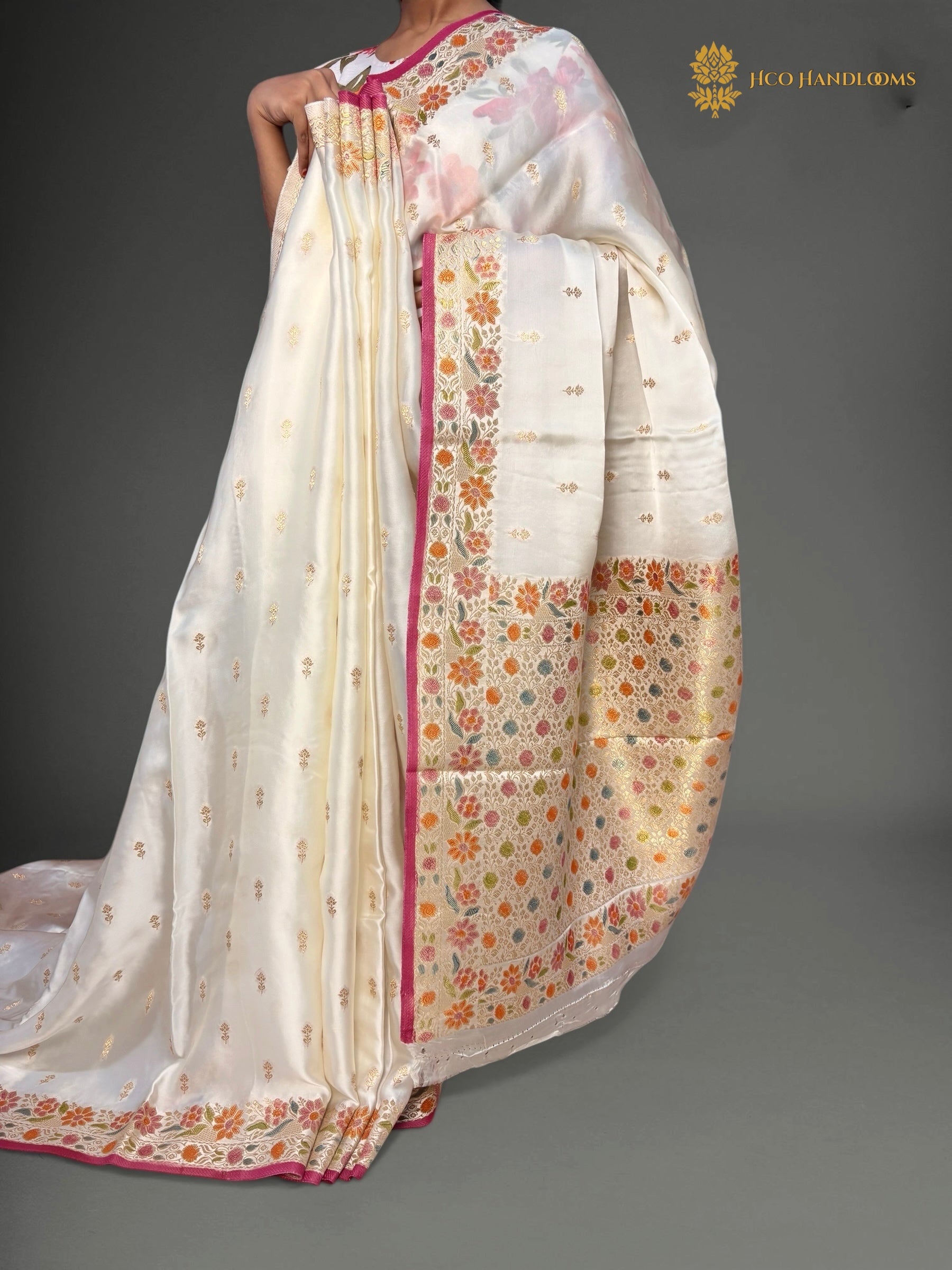 Premium Mashru Crepe Silk Banarasi Saree - All Over Small Motifs