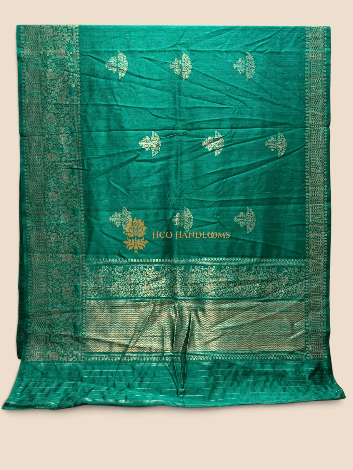 Sea Green Pure Raw Silk Handloom Banarasi Saree - Kadhua Motifs