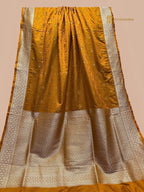 Regal Mustard Yellow Premium Mashru Katan Silk Banarasi Saree - All Over Tanchui With Motifs