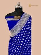 Royal Blue Pure Khaddi Georgette Silk Handloom Banarasi Saree