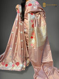 Premium Mashru Katan Silk Banarasi Saree - All Over Floral Motifs With Meenakari Border