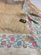Ivory Matka Tussar Silk Banarasi Saree - All Over Motifs & Paithani