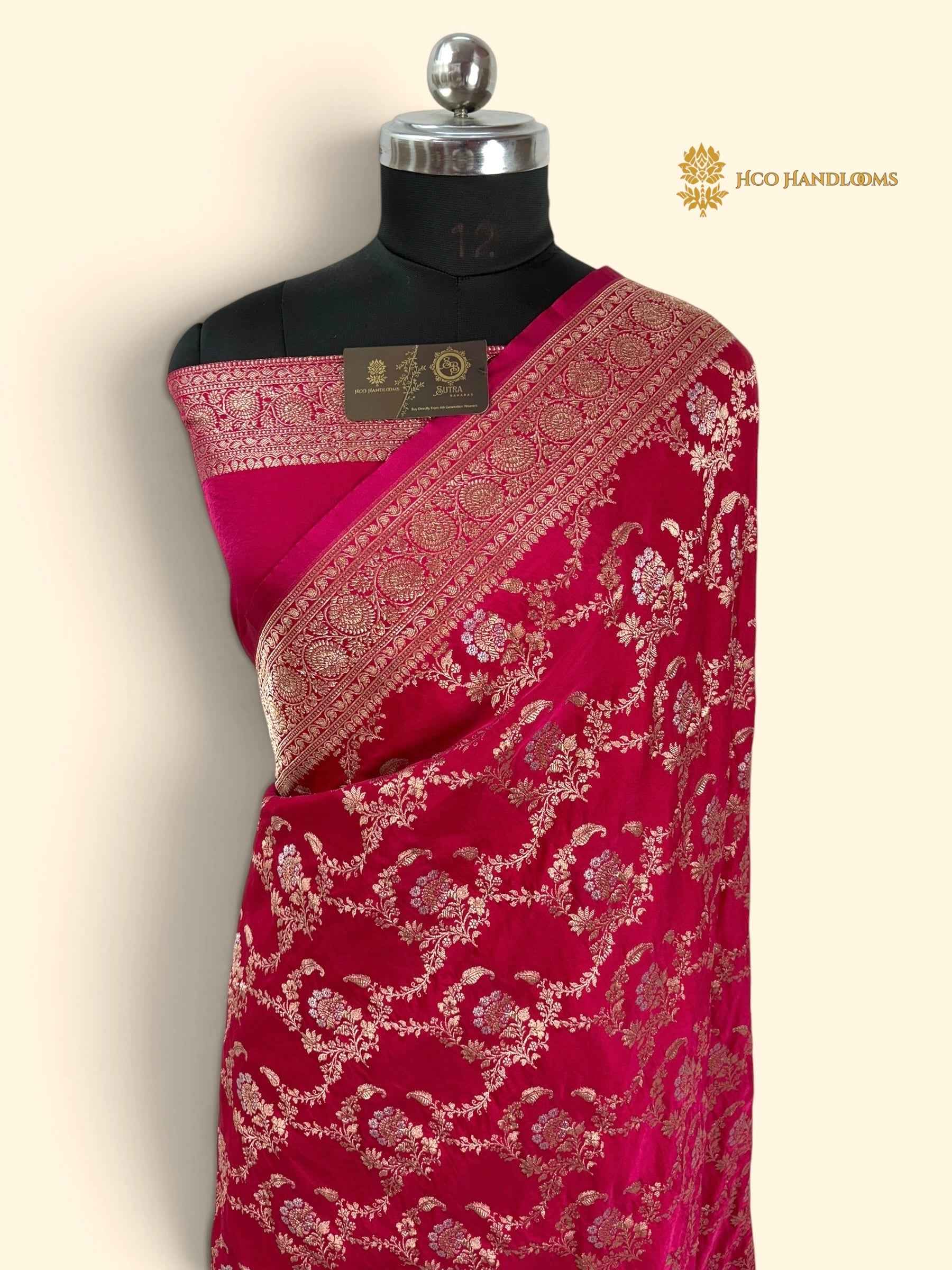 Premium Mashru Katan Silk Banarasi Saree - All Over Jangla