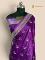 Purple Premium Mashru Katan Silk Banarasi Saree - Floral Motifs