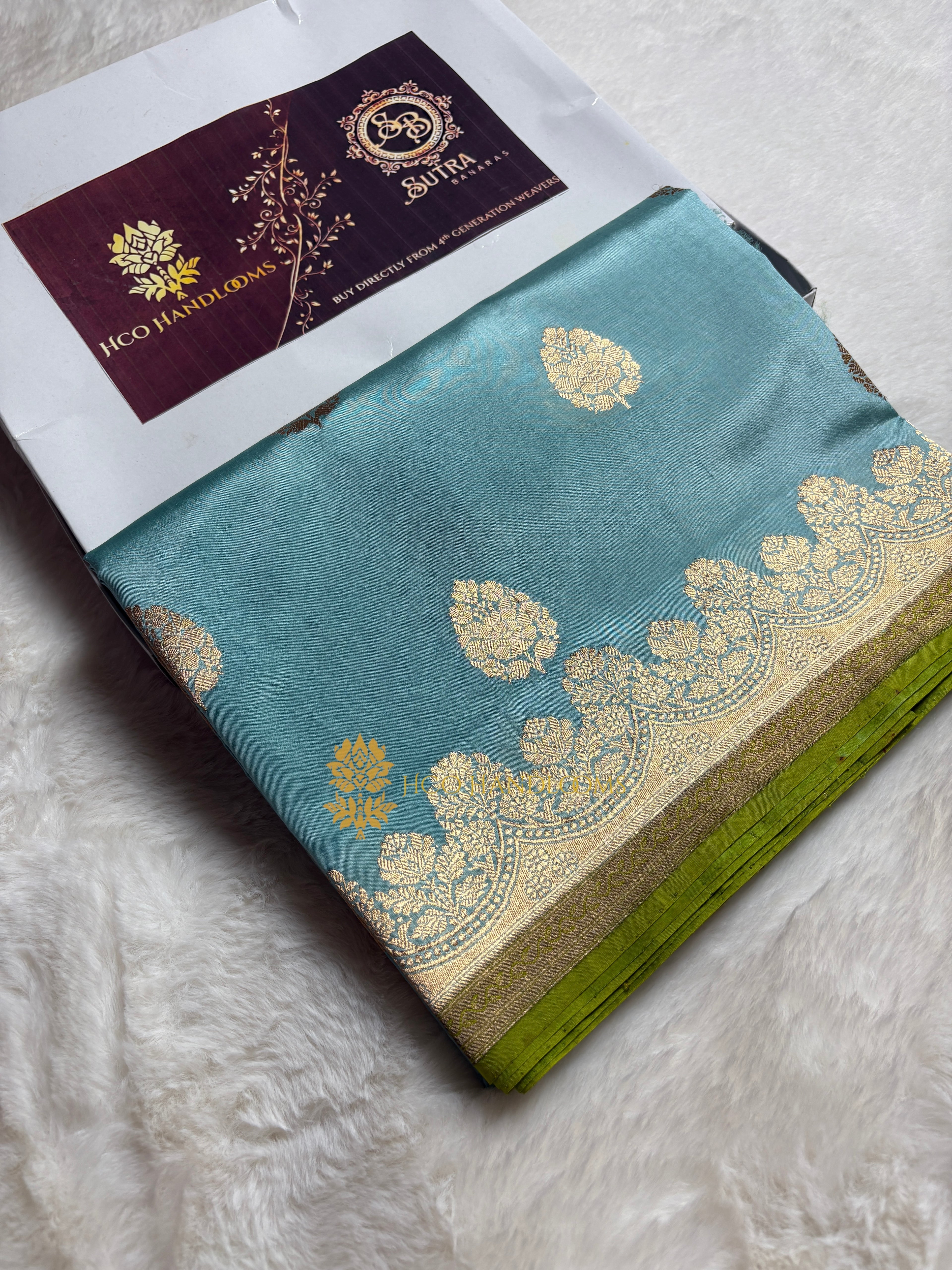 Pure Mango Katan Silk Handloom Banarasi Saree - All Over Kadhua Motifs