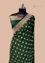 Regal Green Premium Mashru Katan Silk Banarasi Saree - All Over Floral Motifs