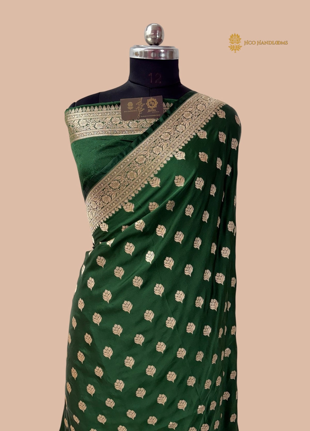 Regal Green Premium Mashru Katan Silk Banarasi Saree - All Over Floral Motifs