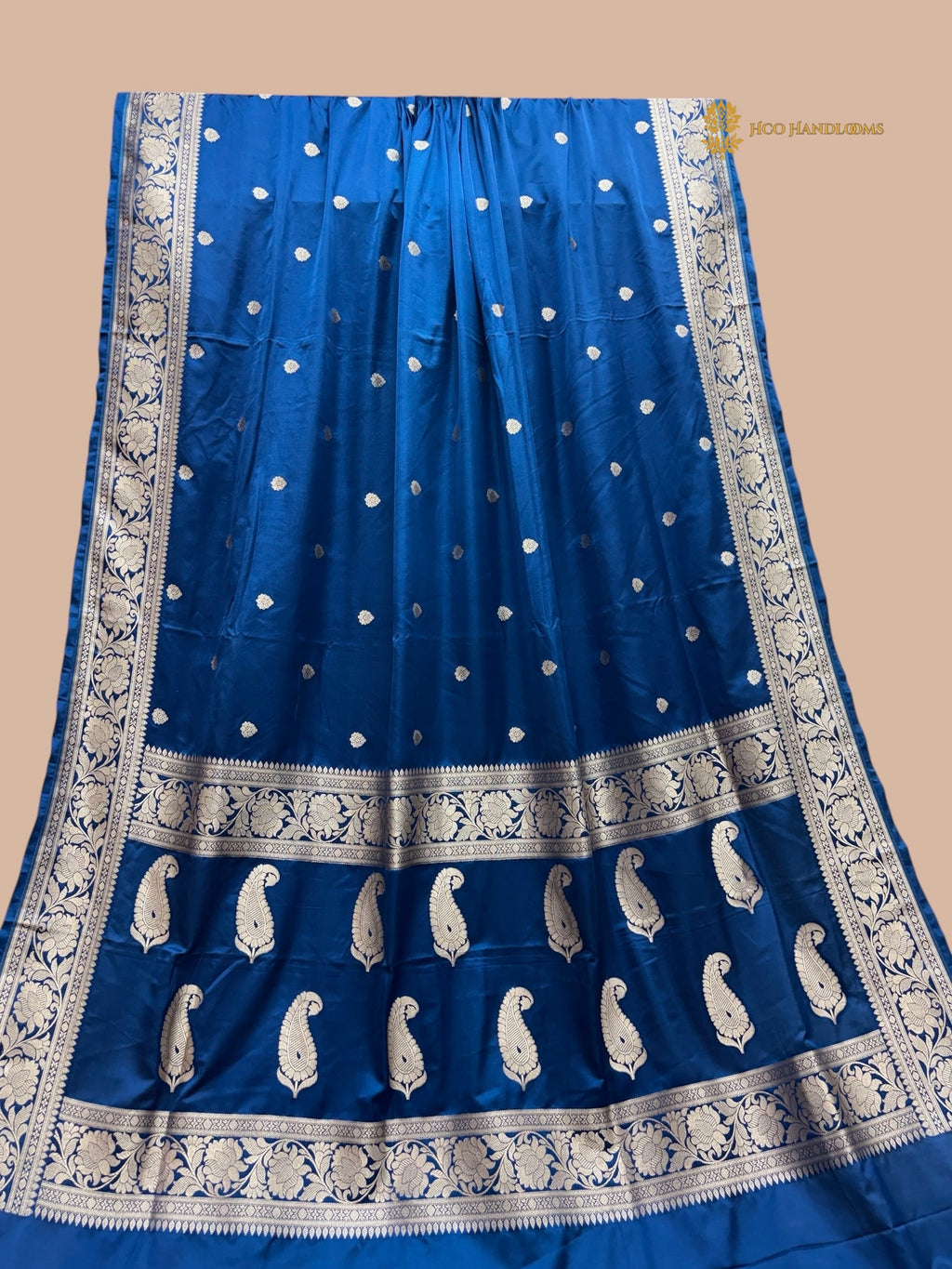 Regal Blue Premium Mashru Katan Silk Banarasi Saree - All Over Floral Motifs