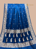 Regal Blue Premium Mashru Katan Silk Banarasi Saree - All Over Floral Motifs