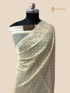 Ivory Premium Cotton Jamdani Banarasi Saree - All Over Tanchui Motifs