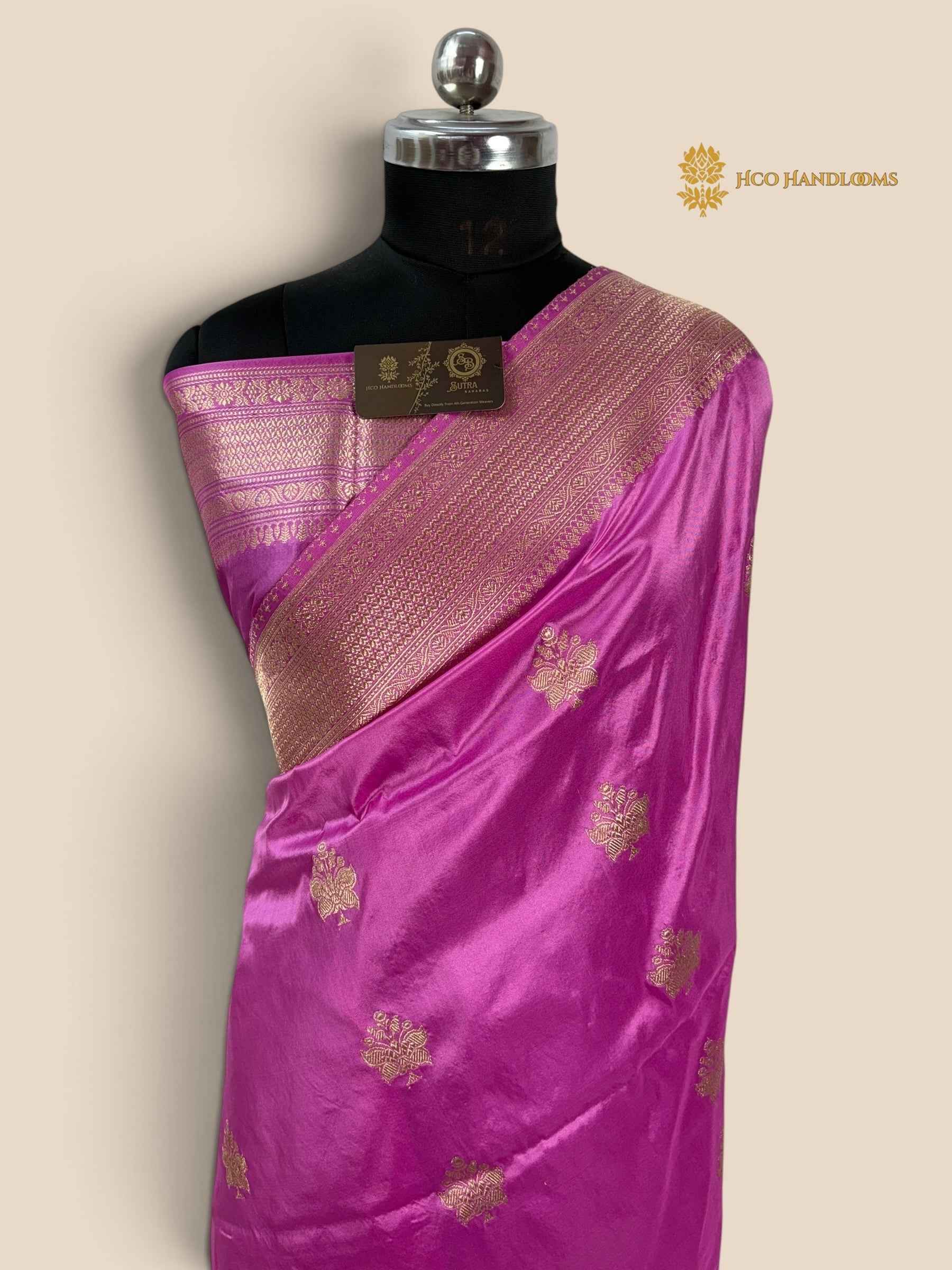 Lavish Pink Pure Katan Silk Handloom banarasi saree - All Over Kadhua Motifs