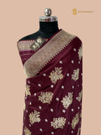 Regal Wine Pure Katan Silk Handloom Banarasi Saree - All Over Meenakari Kadhua Motifs