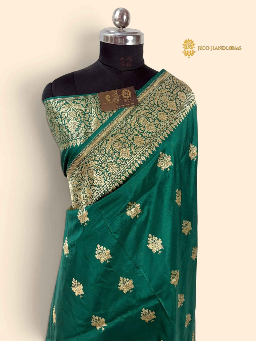Regal Green Pure Katan Silk Handloom banarasi saree - All Over Kadhua Motifs