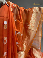 Regal Orange Pure Kora Silk Handloom Banarasi Saree - All Over Kadhua Motifs