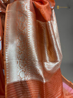 Regal Orange Pure Kora Silk Handloom Banarasi Saree - All Over Kadhua Motifs