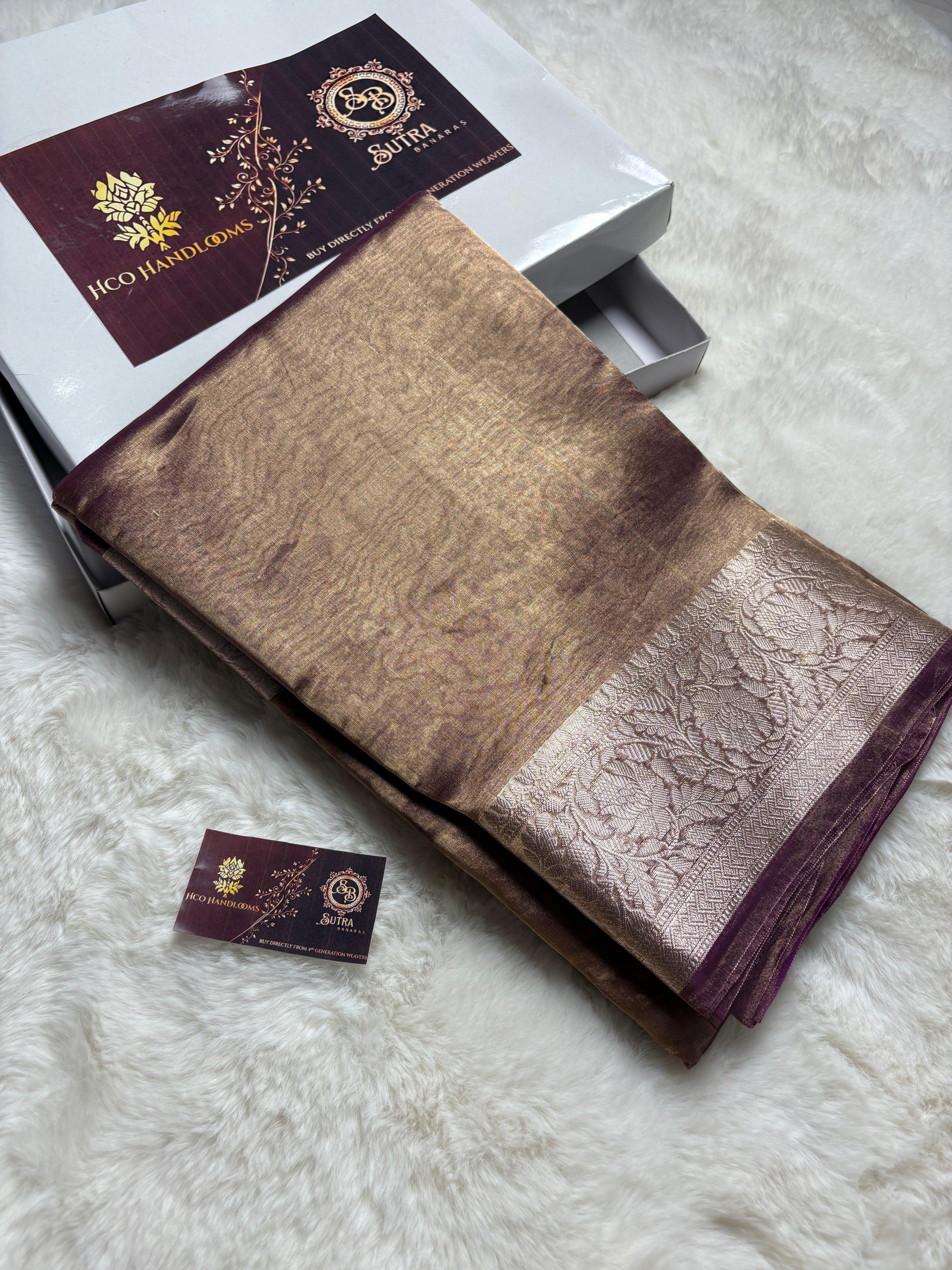 Pure Tissue Silk Plain Multicolour Handloom Banarasi Saree