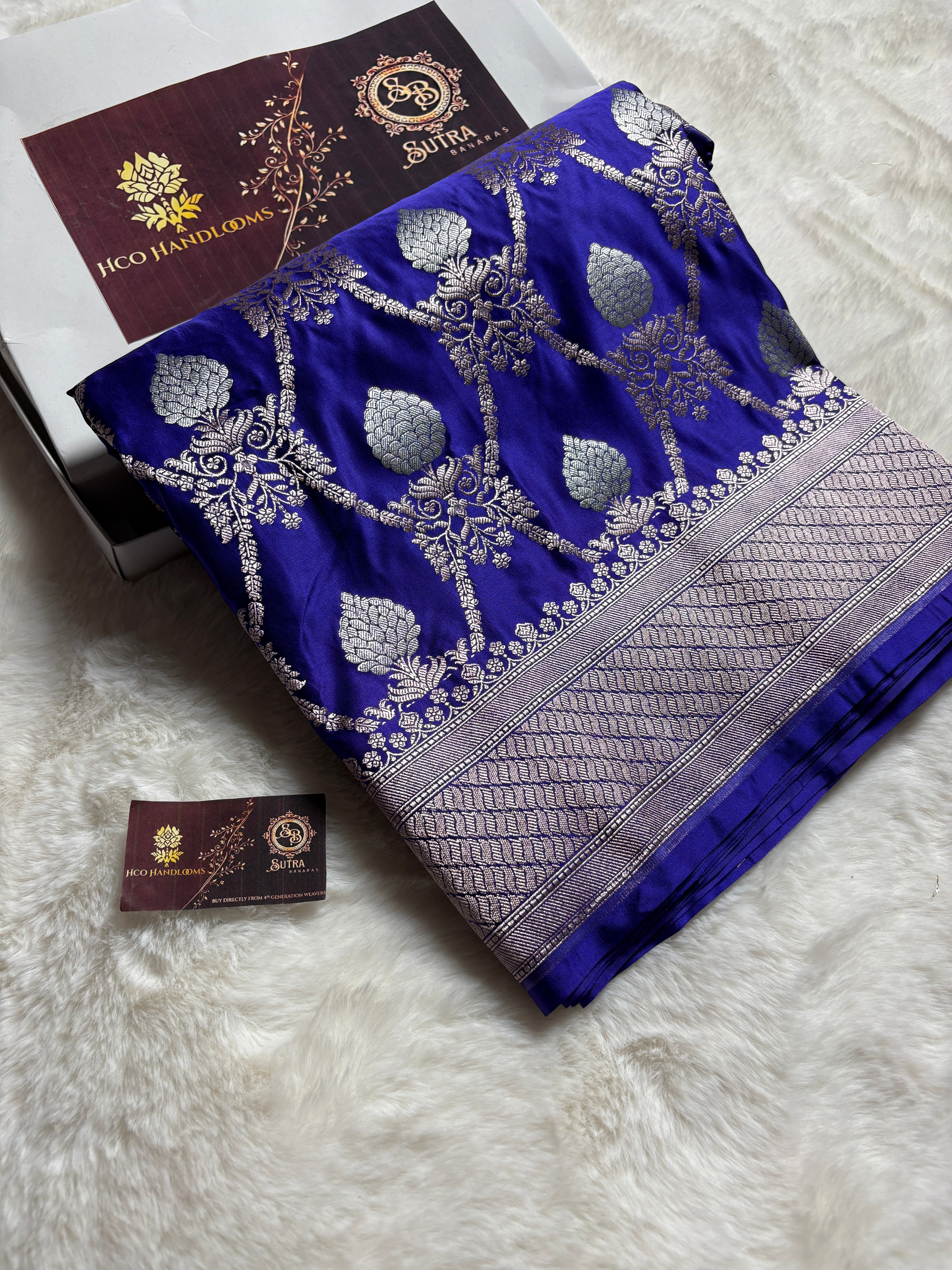 Premium Mashru Katan Silk Floral Jangla Banarasi Saree