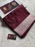 Premium Mashru Katan Silk Banarasi Saree With Tanchui Brocade Floral Motifs