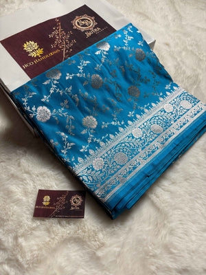 Premium Mashru Katan Silk Banarasi Saree With Floral Jangla