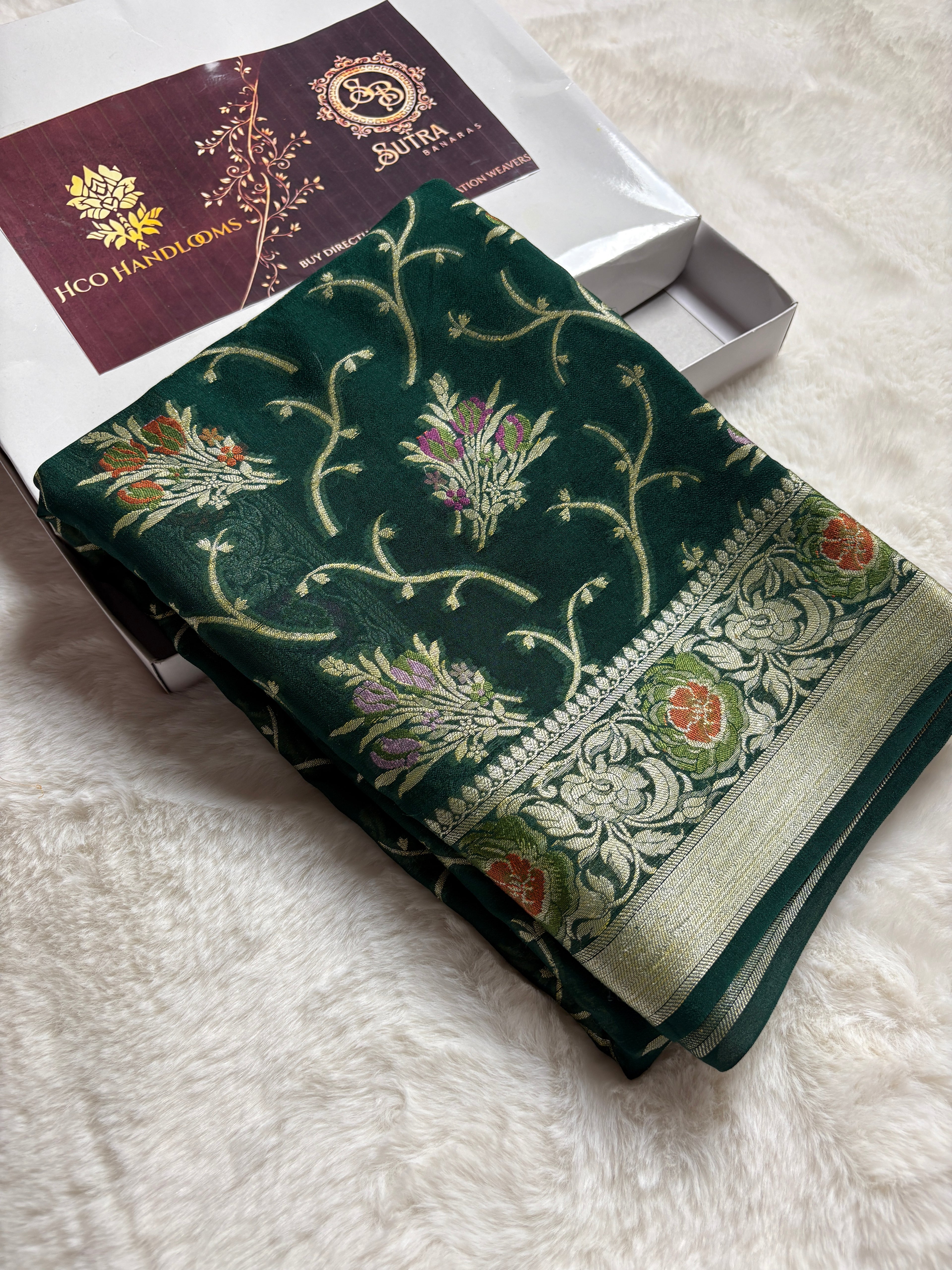 Pure Chiffon Silk Khaddi Banarasi With Floral Vines Motifs
