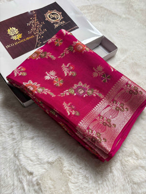 Pure Chiffon Silk Khaddi Banarasi With Floral Motifs
