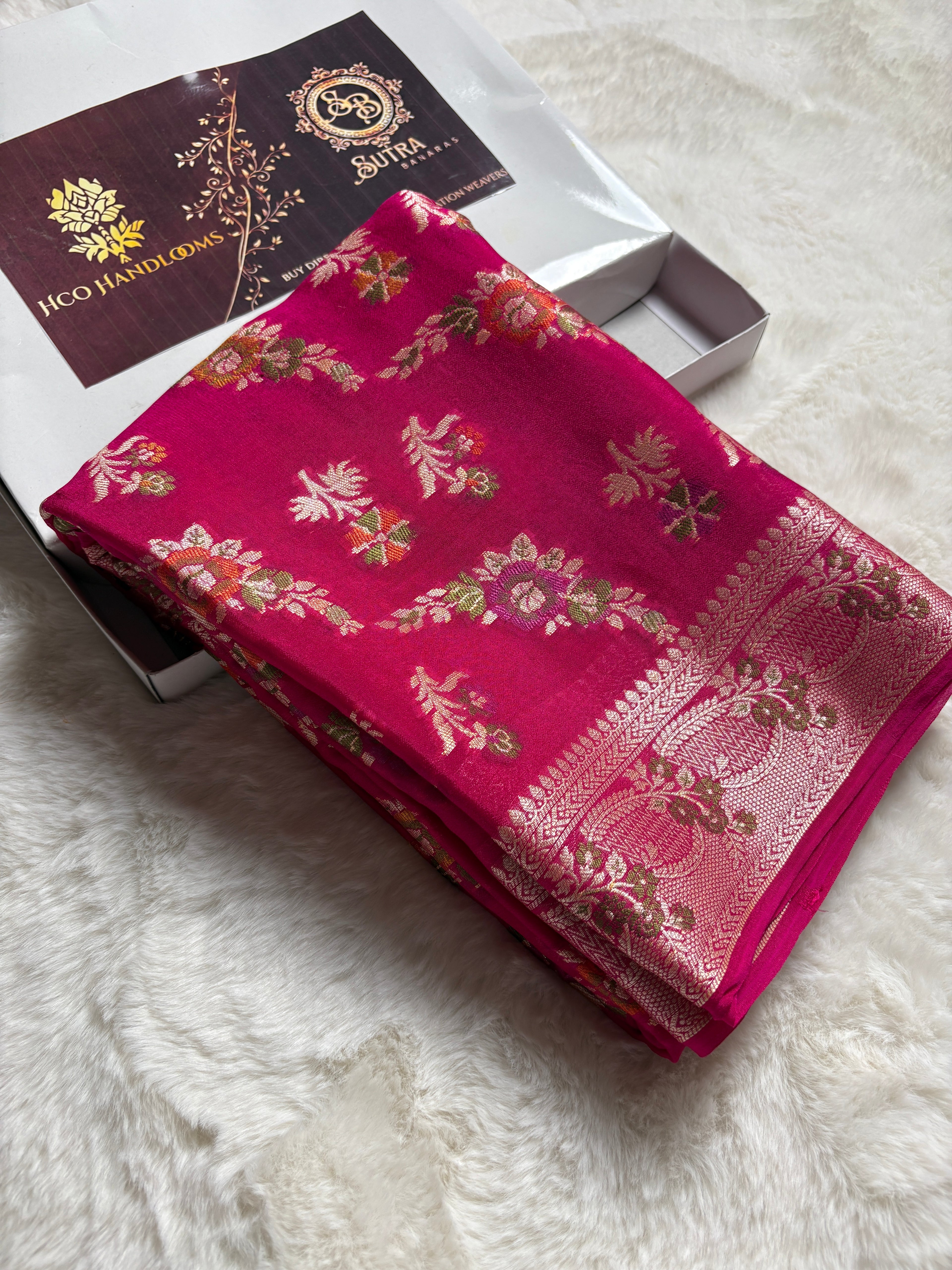 Pure Chiffon Silk Khaddi Banarasi With Floral Motifs