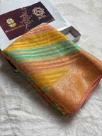 Pure Chiffon Silk Khaddi Banarasi Saree With Diagonal Stripes