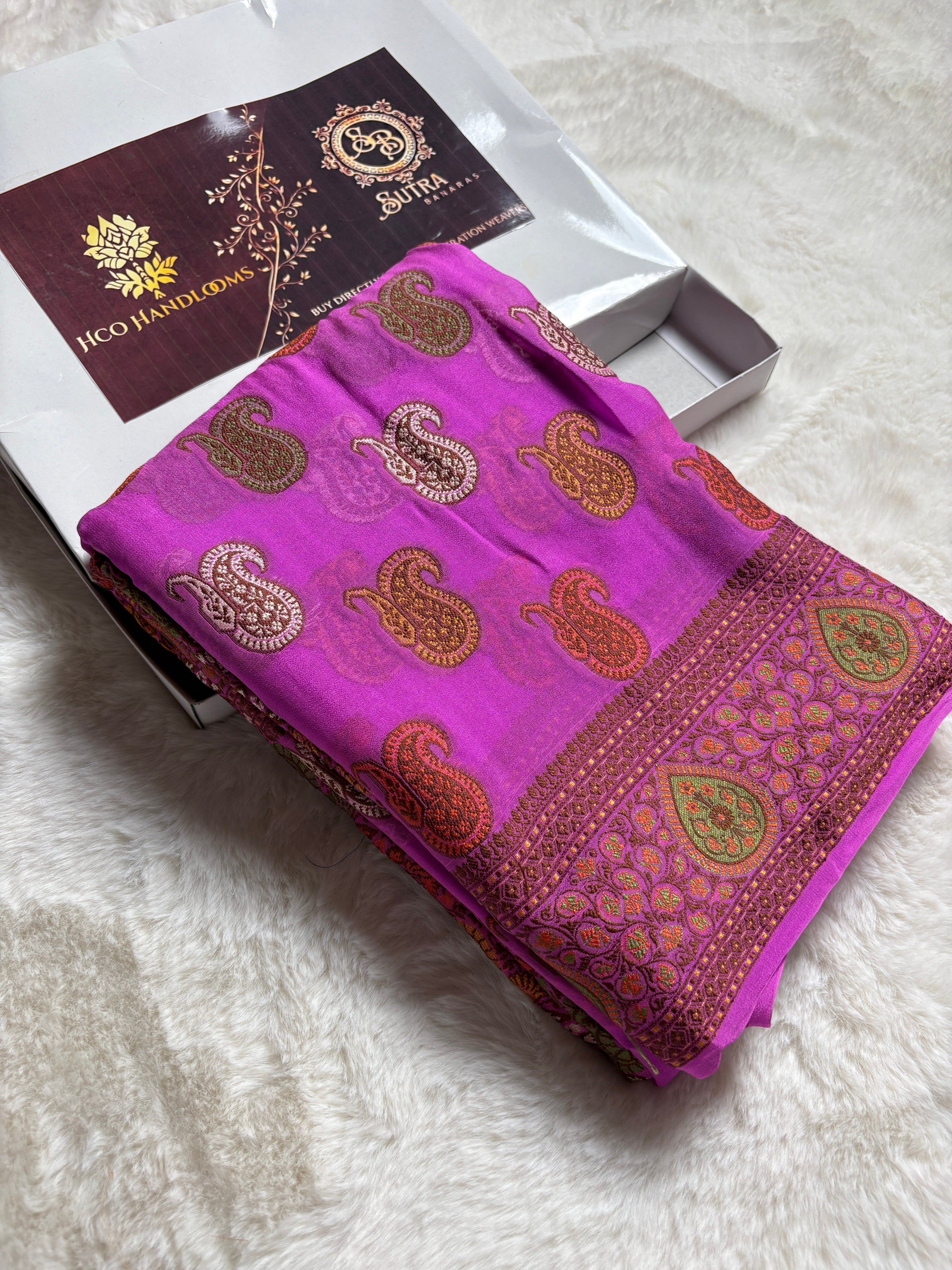 Pure Chiffon Silk Khaddi Banarasi With Paisley Motifs