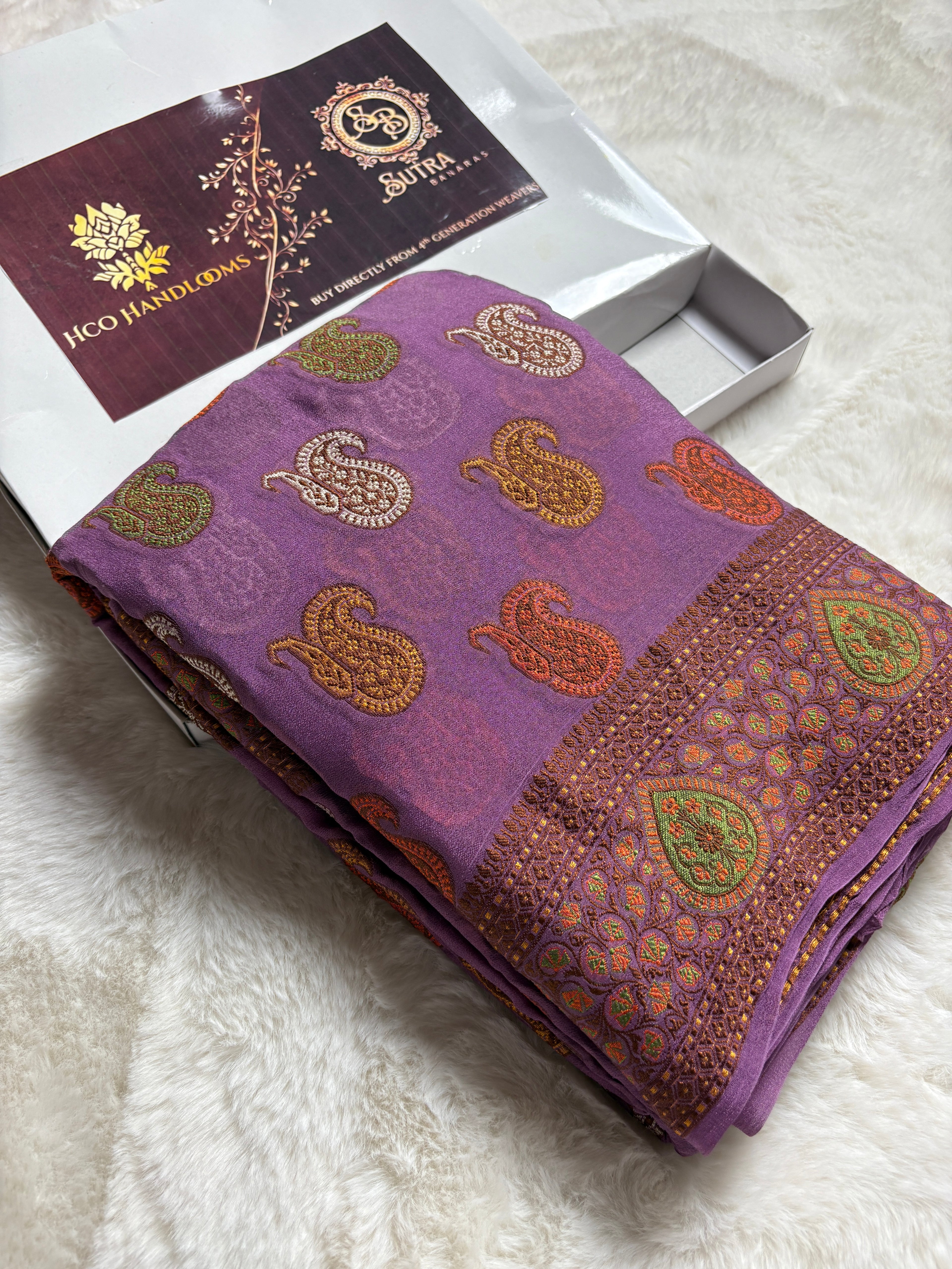 Pure Chiffon Silk Khaddi Banarasi With Paisley Motifs