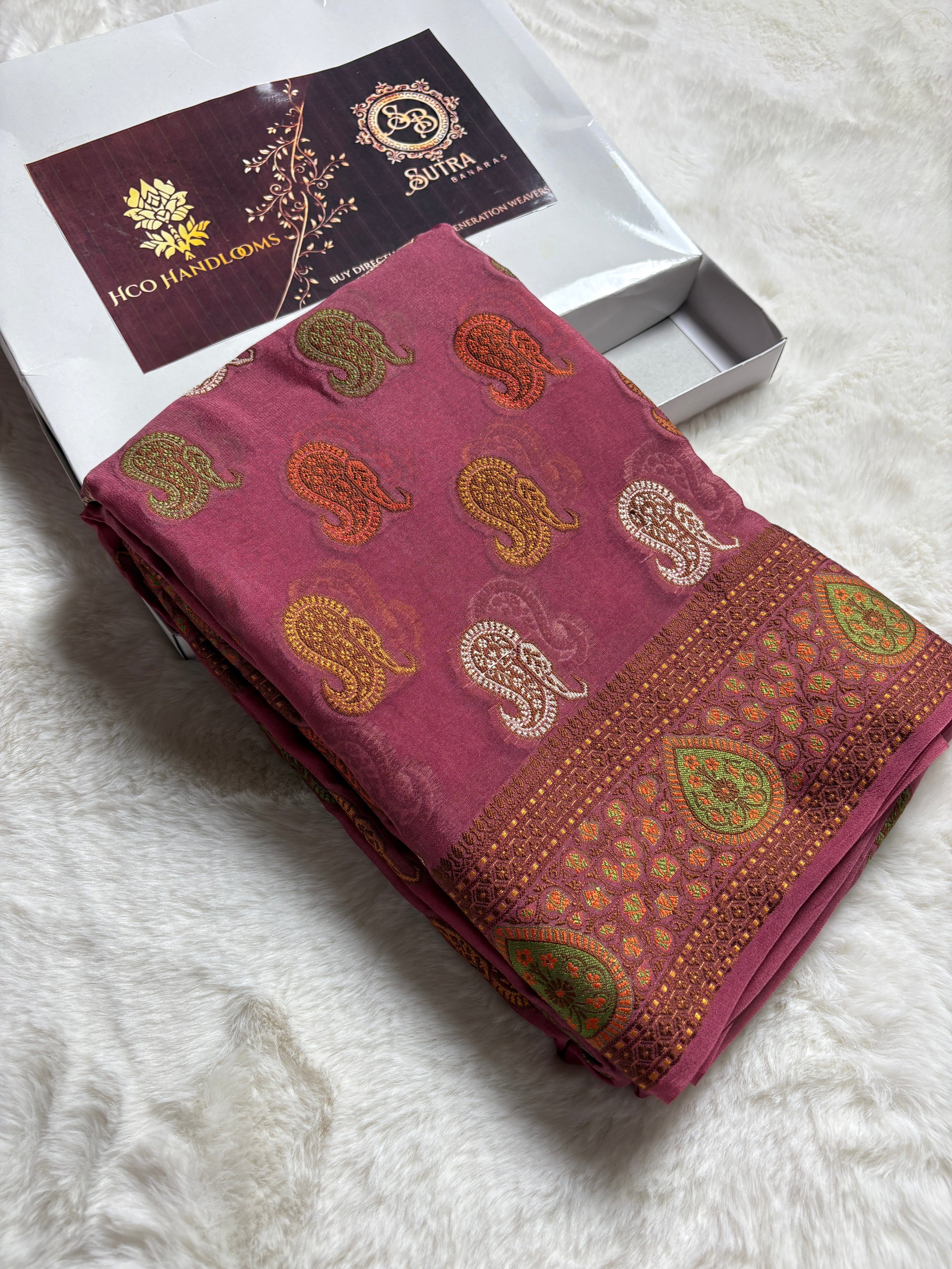 Pure Chiffon Silk Khaddi Banarasi With Paisley Motifs