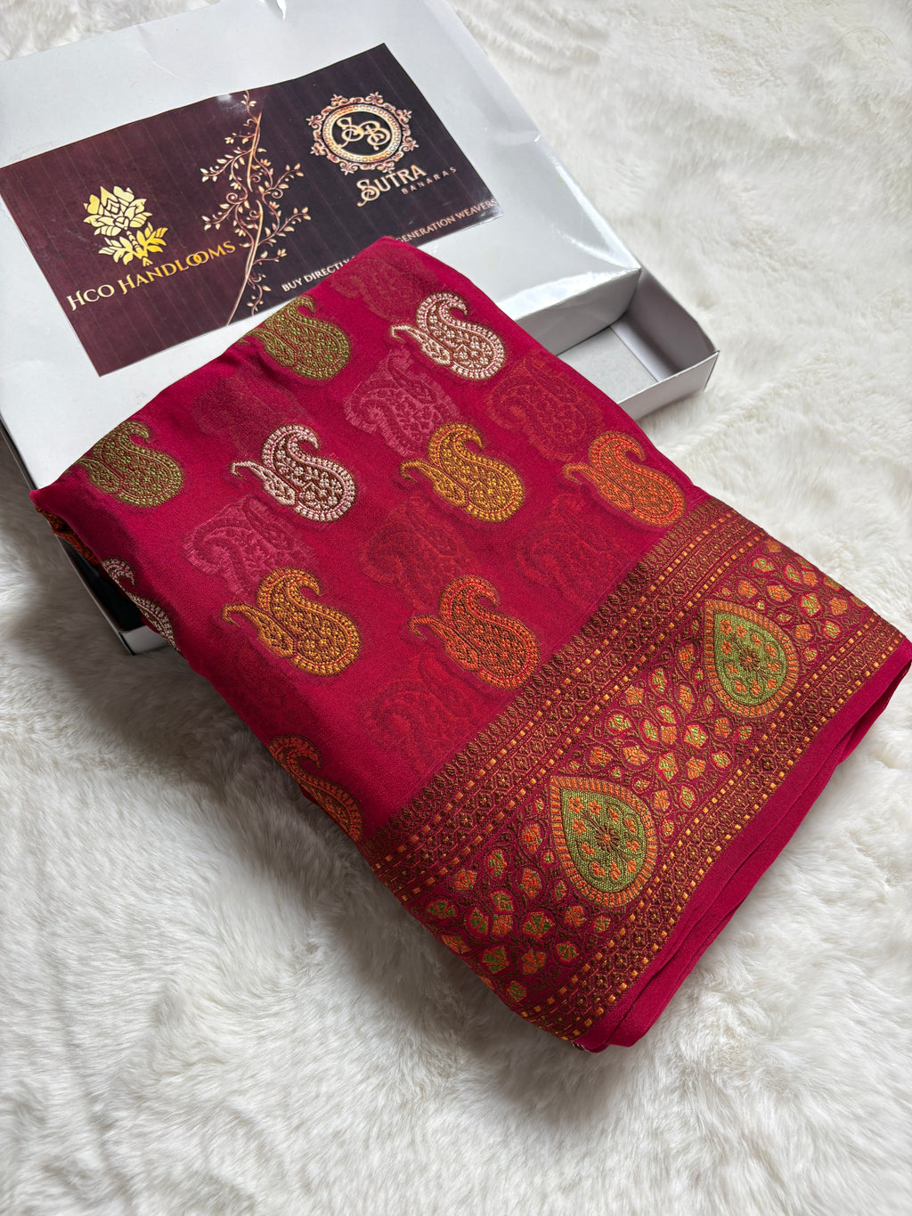 Pure Chiffon Silk Khaddi Banarasi With Paisley Motifs