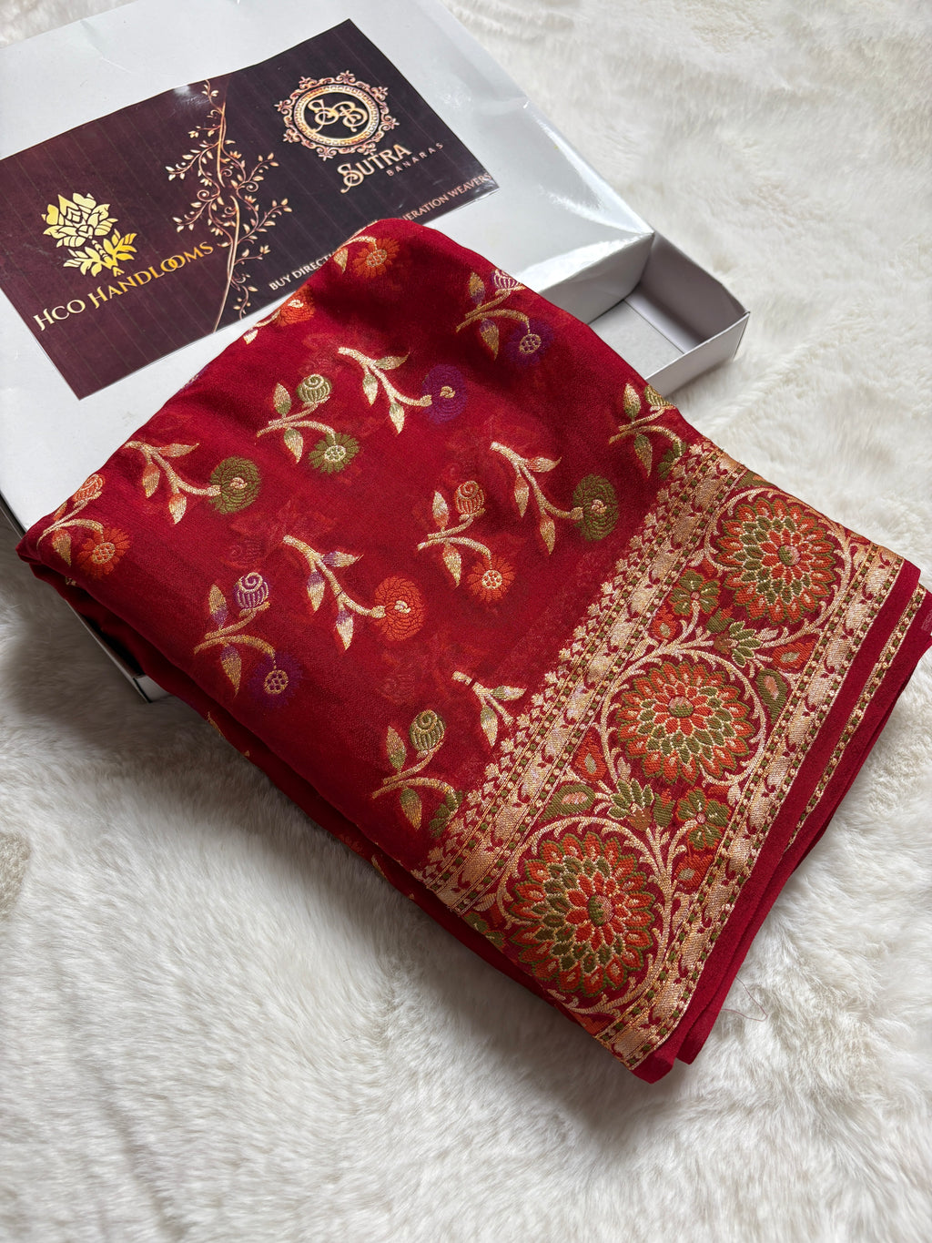 Pure Chiffon Silk Khaddi Banarasi With Floral Motifs