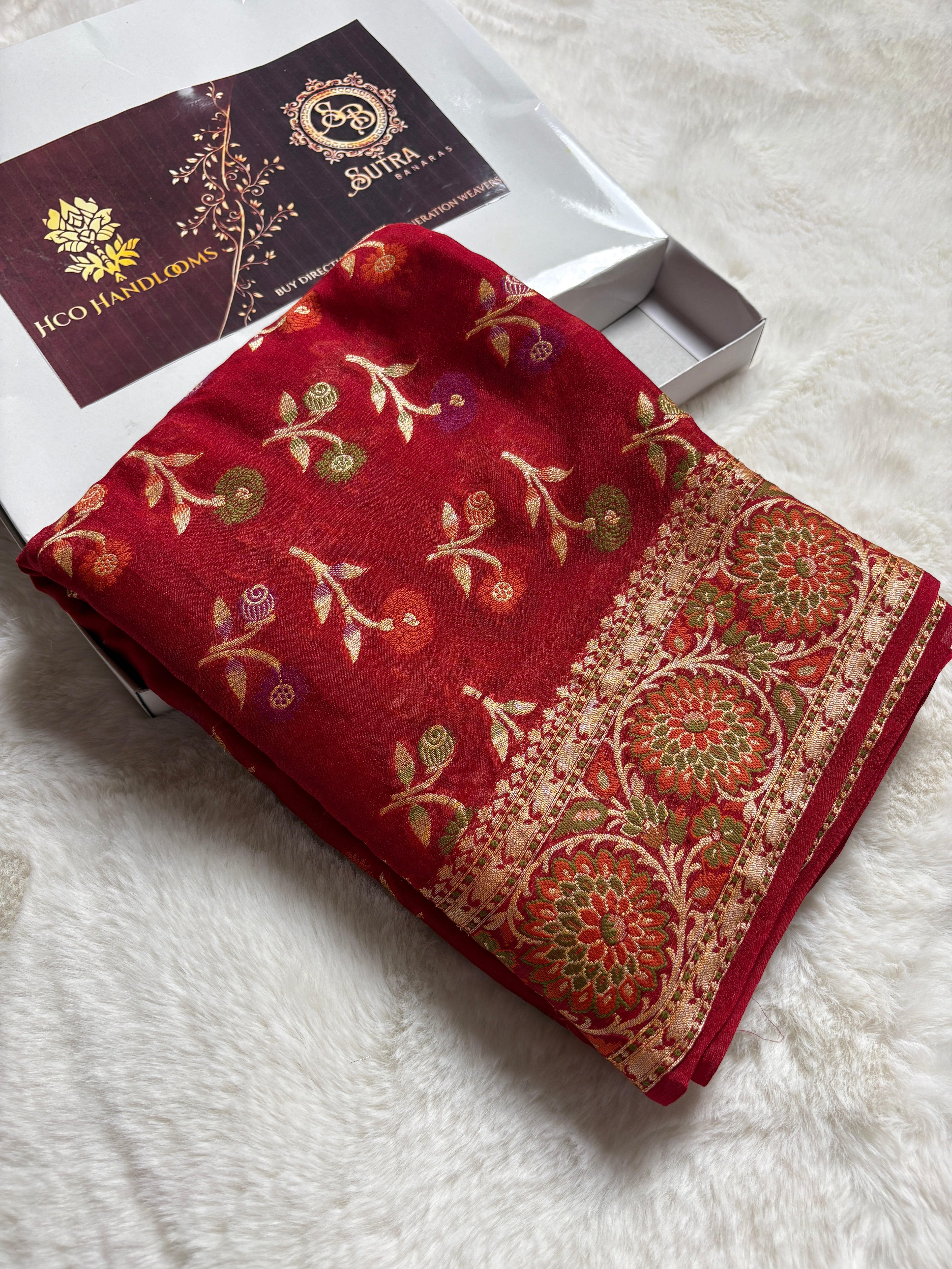 Pure Chiffon Silk Khaddi Banarasi With Floral Motifs