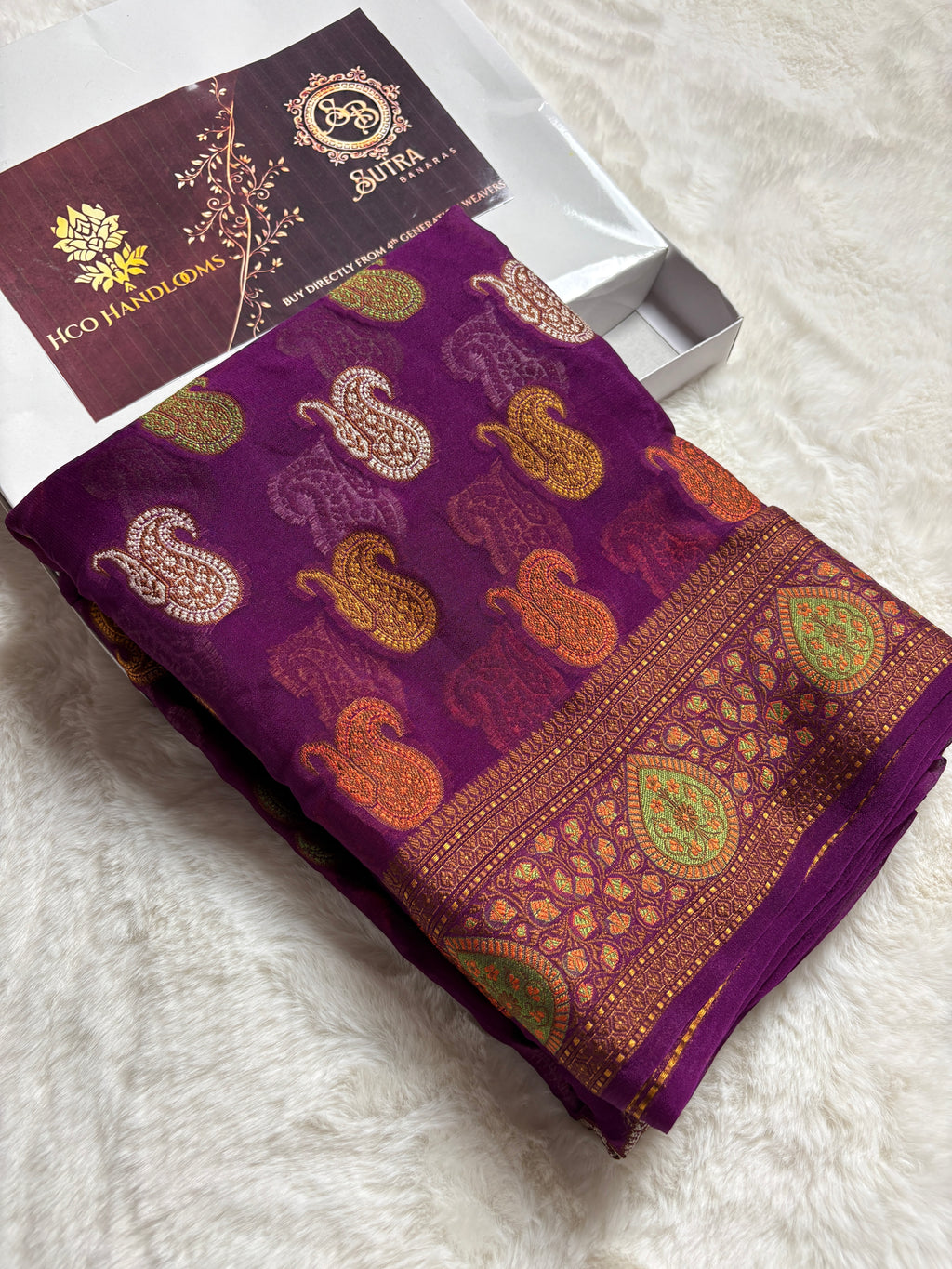 Pure Chiffon Silk Khaddi Banarasi With Paisley Motifs