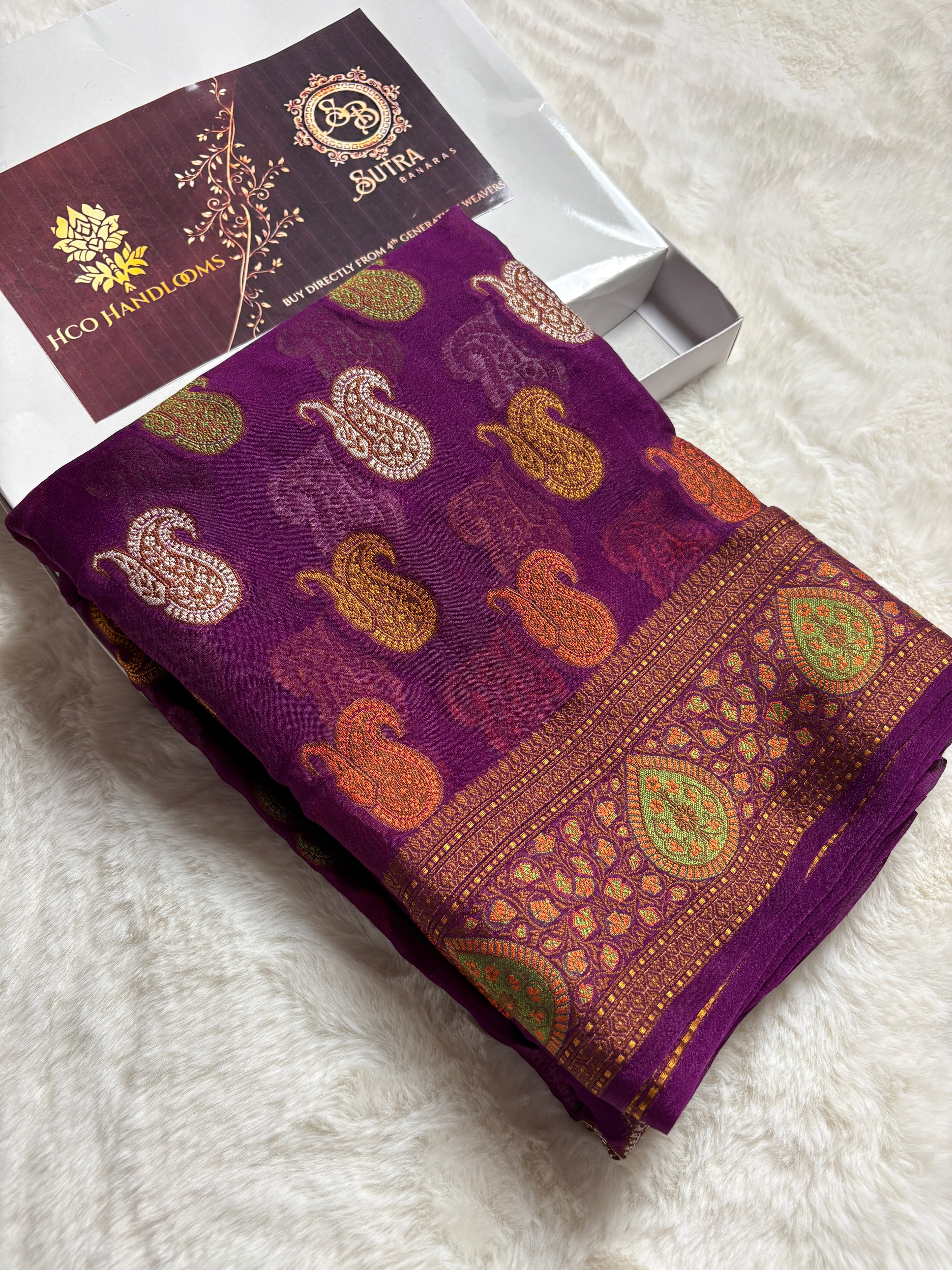 Pure Chiffon Silk Khaddi Banarasi With Paisley Motifs