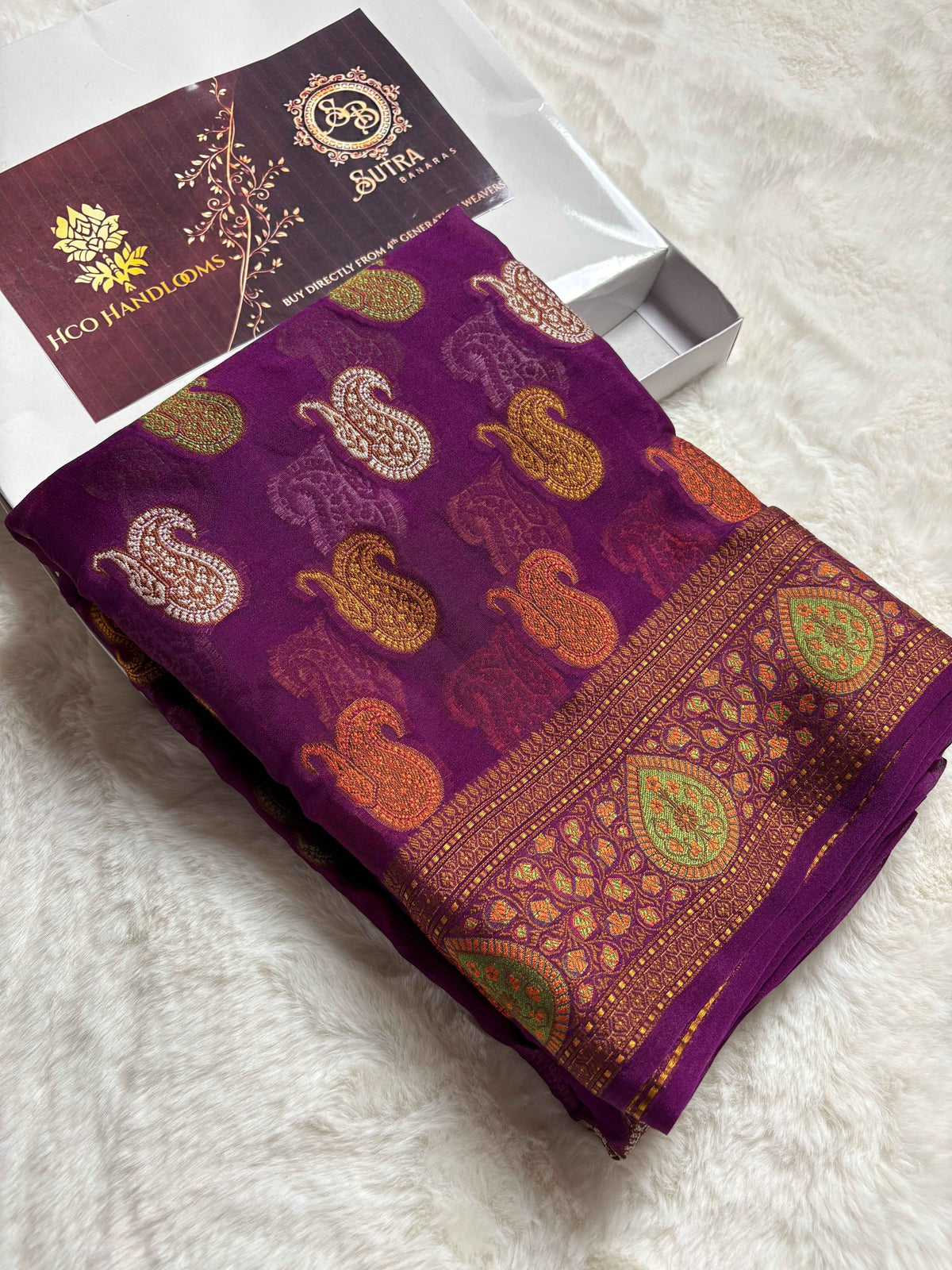 Pure Chiffon Silk Khaddi Banarasi With Paisley Motifs