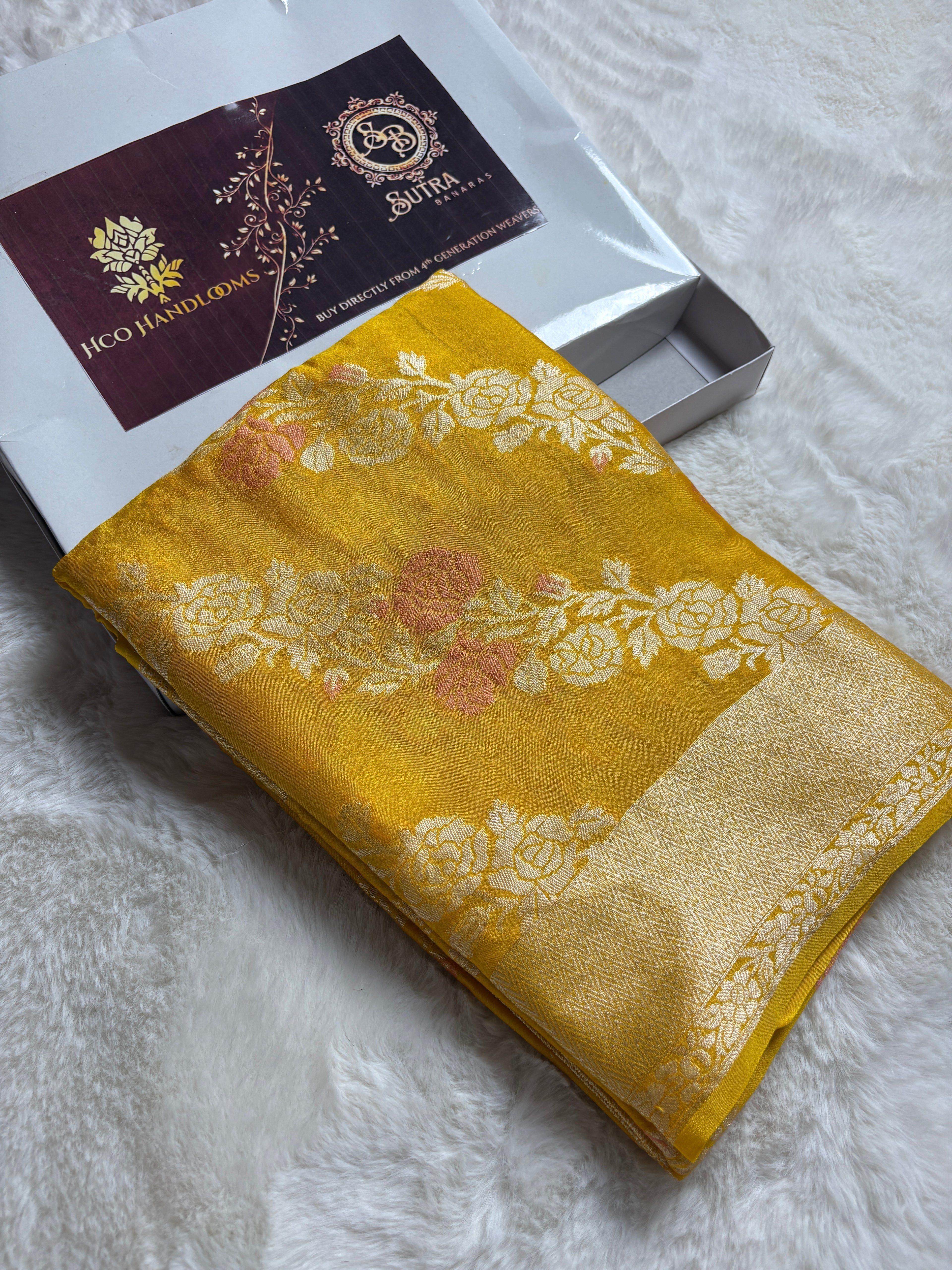 Pure Chiffon Silk Khaddi Banarasi With Aada Design