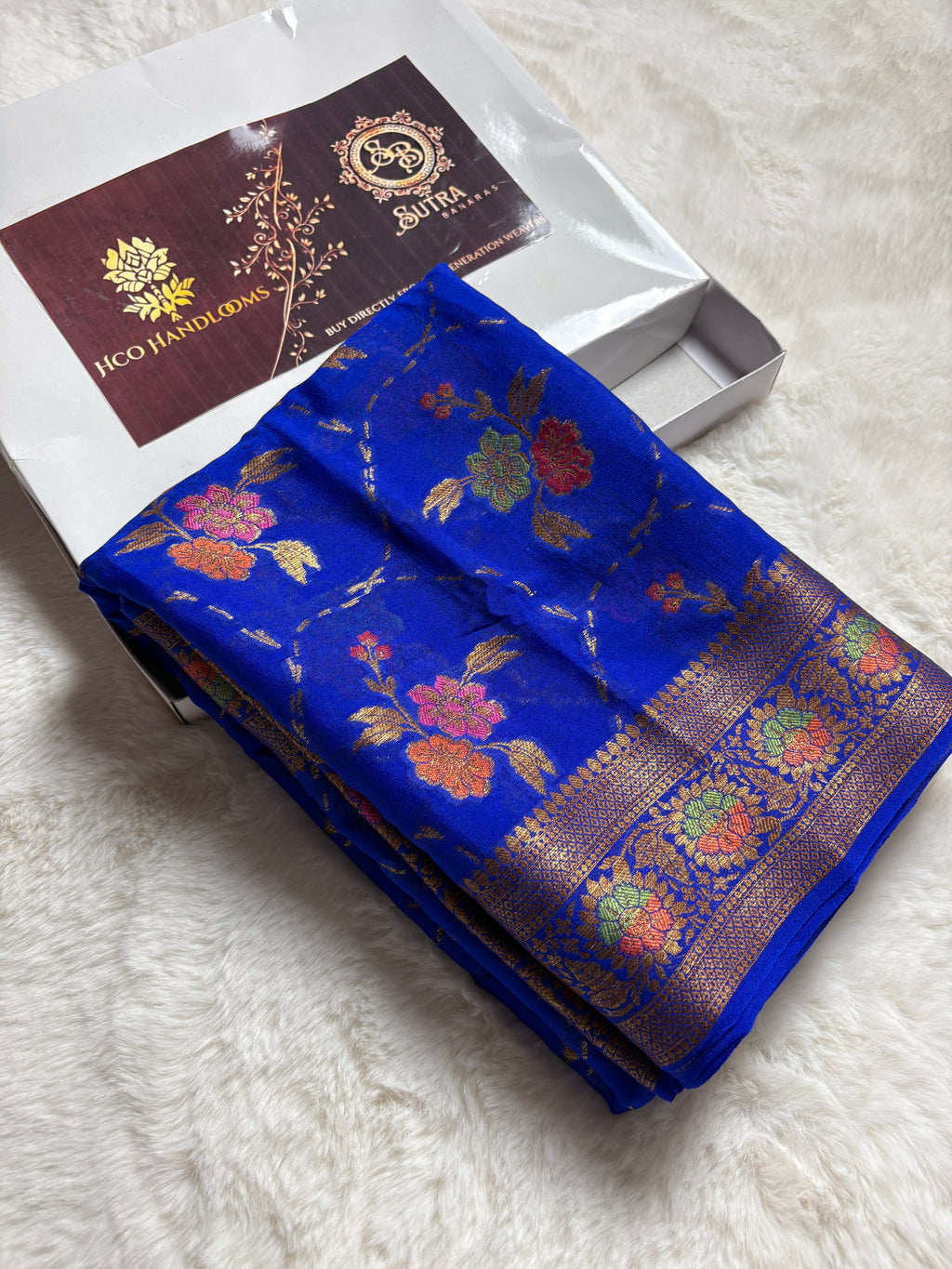 Pure Chiffon Silk Khaddi Banarasi Saree With Floral Motifs