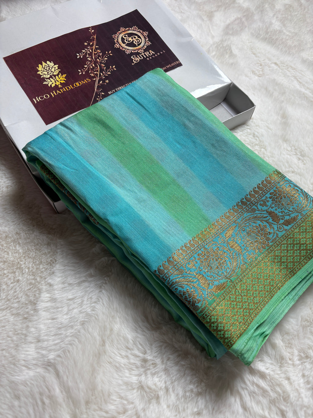 Pure Moonga Silk Handloom Banarasi Saree With Stripes