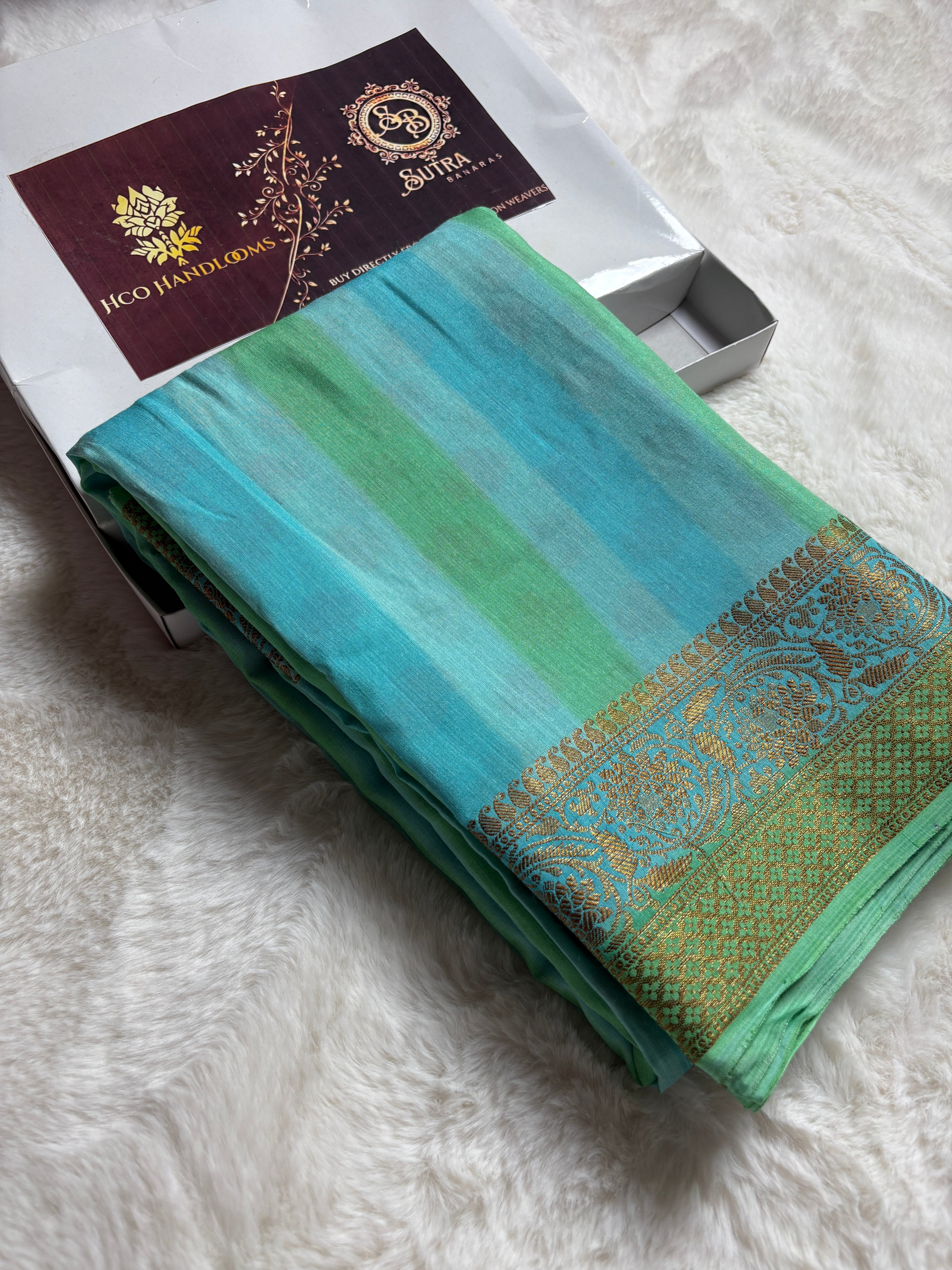 Pure Moonga Silk Handloom Banarasi Saree With Stripes