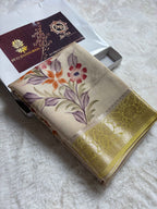 Pure Chiniya Silk Handloom Banarasi Saree With All Over Handpaint