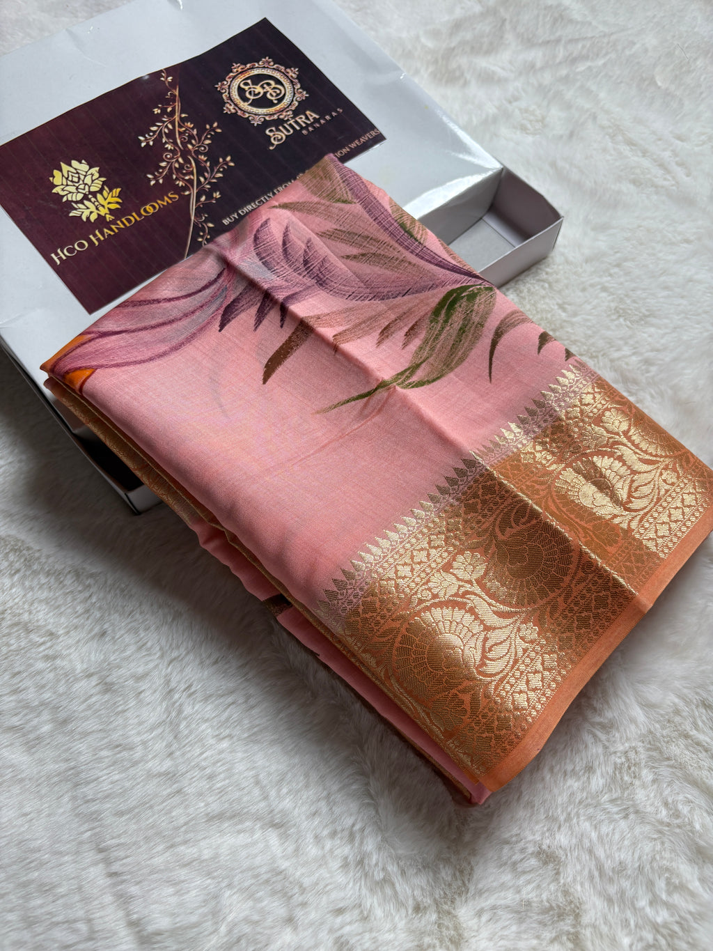 Pure Chiniya Silk Handloom Banarasi Saree With All Over Handpaint