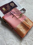 Pure Chiniya Silk Handloom Banarasi Saree With All Over Handpaint
