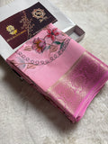 Pure Chiniya Silk Handloom Banarasi Saree With All Over Handpaint