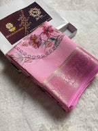 Pure Chiniya Silk Handloom Banarasi Saree With All Over Handpaint