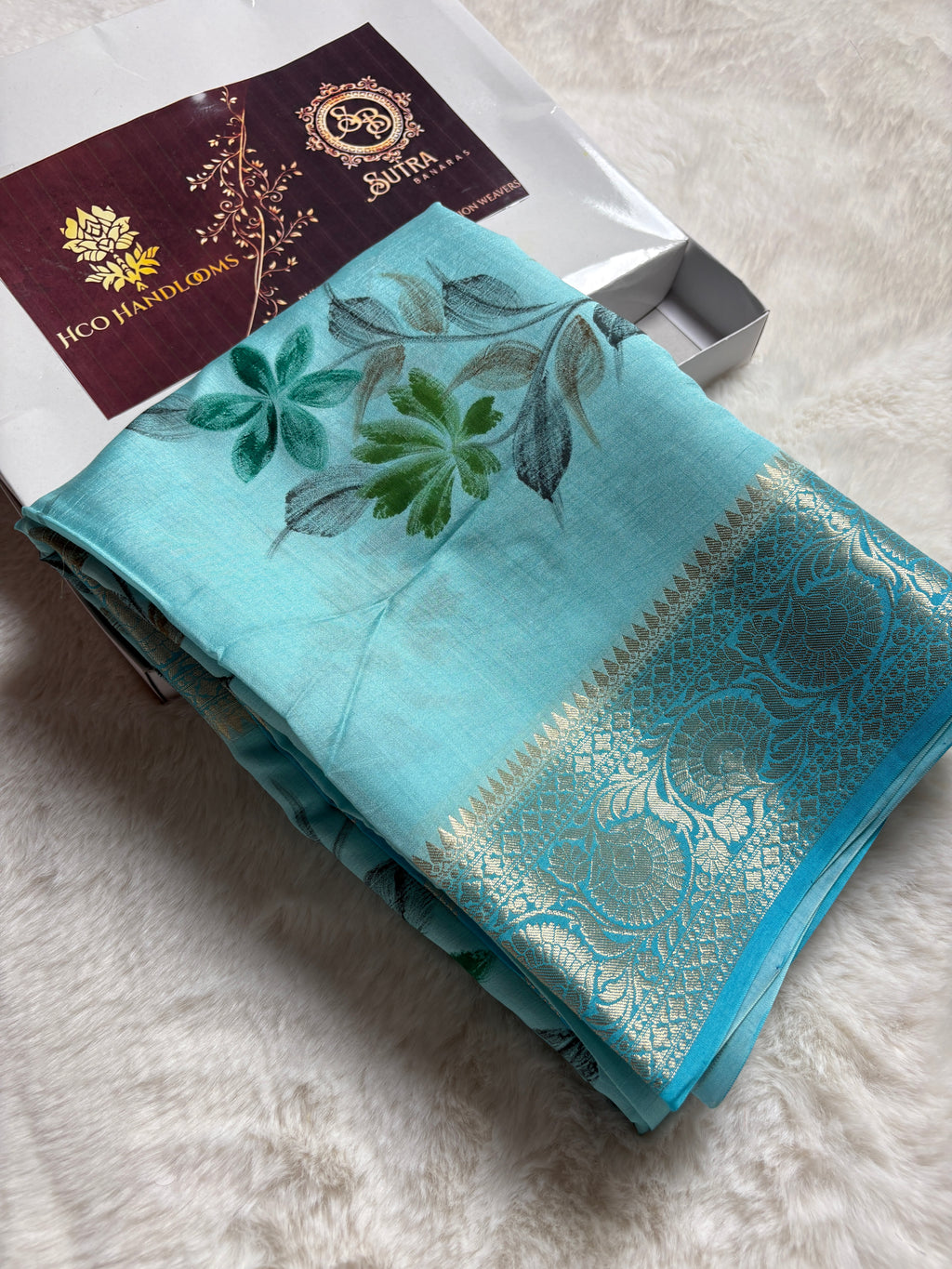Pure Chiniya Silk Handloom Banarasi Saree With All Over Handpaint
