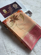 Pure Chiniya Silk Handloom Banarasi Saree With All Over Handpaint