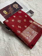 Pure Chiniya Silk Handloom Banarasi Saree With Floral Motifs