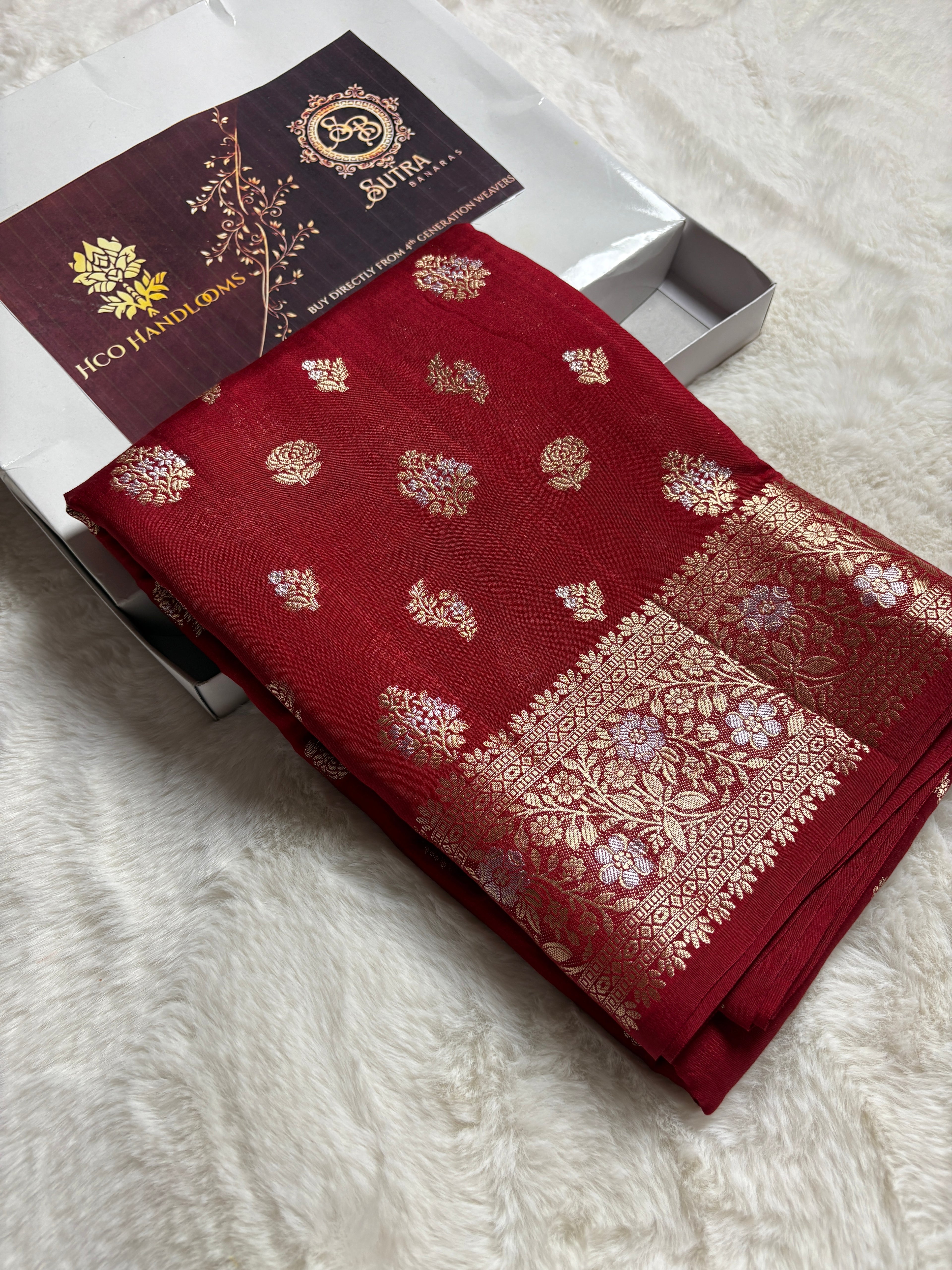 Pure Chiniya Silk Handloom Banarasi Saree With Floral Motifs
