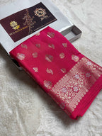 Pure Chiniya Silk Handloom Banarasi Saree With Floral Motifs